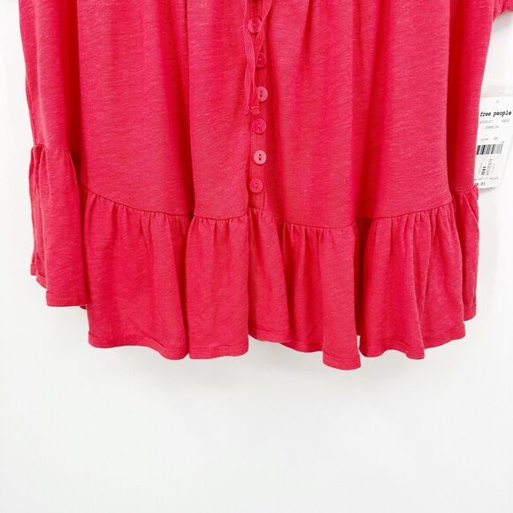 Free People Charlie Tee Size XS Women Oversized Short Sleeve Flounce Ruffle Red - Picture 7 of 11